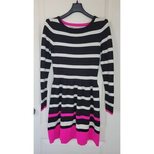 Eliza J Black White Pink Striped Long Sleeve Dress